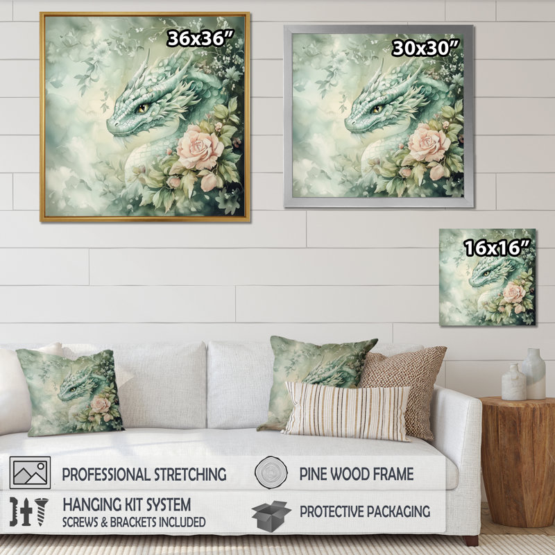 Impression sur toile Garden Dragon Wisdom - Dragons, Reproduction encadrée d'une seule photo sans pass, Noir