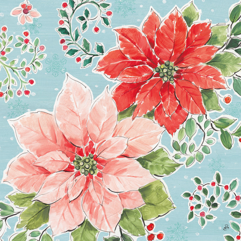 Country Poinsettias II - peinture à cadre unique, H 12 po x l 12 po x P 1,25 po, Papier avec cadre argenté, Non