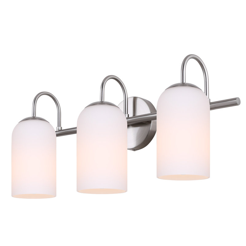Raisa 22 po Meuble-lavabo 3 lumières en nickel brossé avec abat-jour en verre blanc