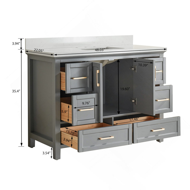 Ensemble de meuble-lavabo autoportant 48 po avec 2 poignées entièrement assemblé