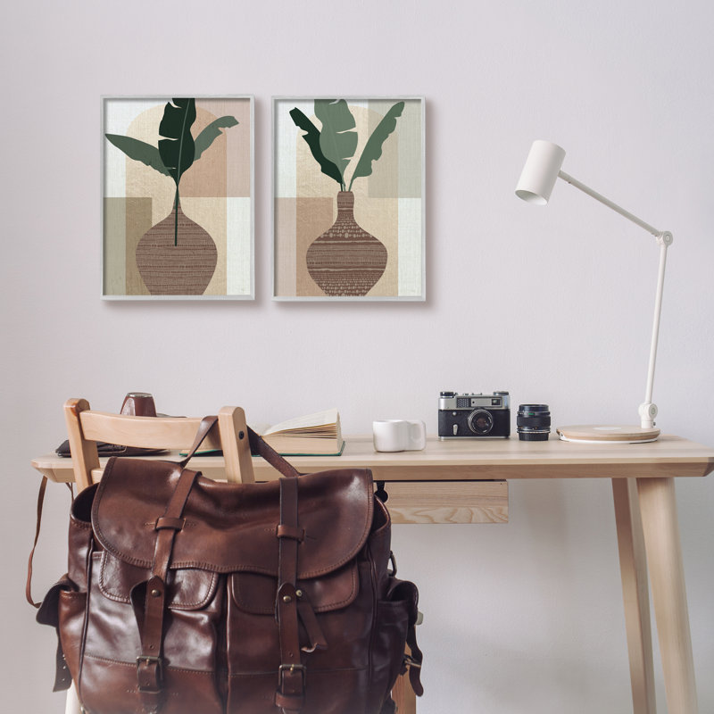 Reproduction de 2 vases à fleurs géométriques encadrés sur bois, 2 pièces par Susan Jill, Estampe numérique Farmhouse