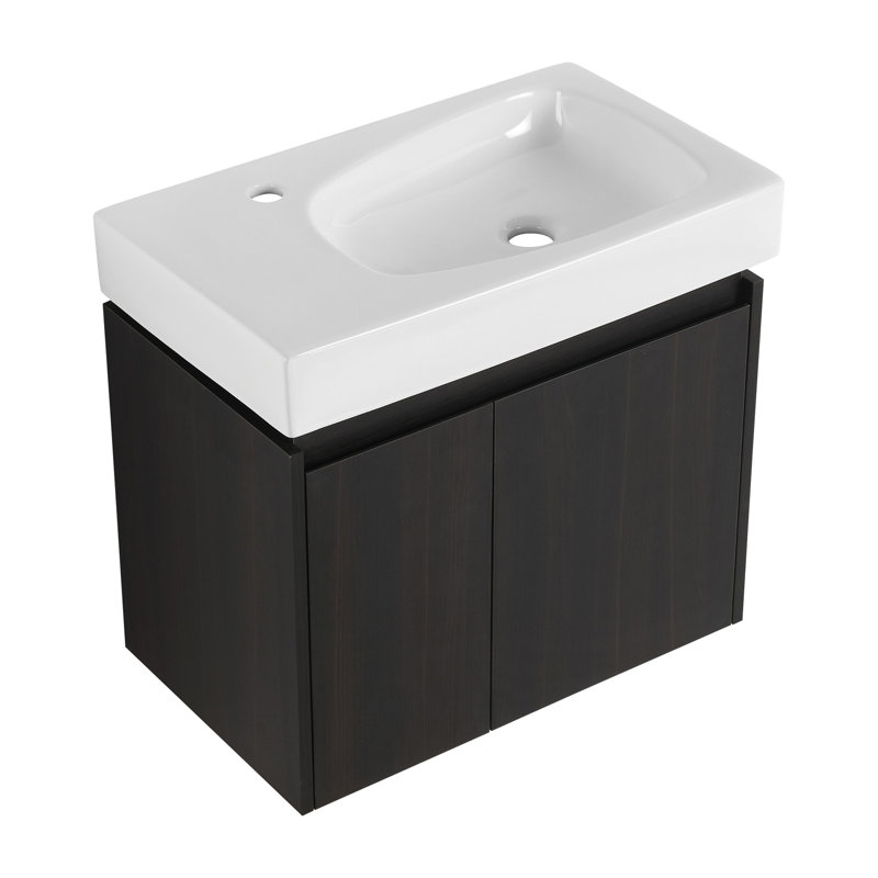 Meuble-lavabo 24 po avec lavabo en céramique, meuble-lavabo flottant mural, armoire de rangement en bois avec portes doubles pour la salle de bain