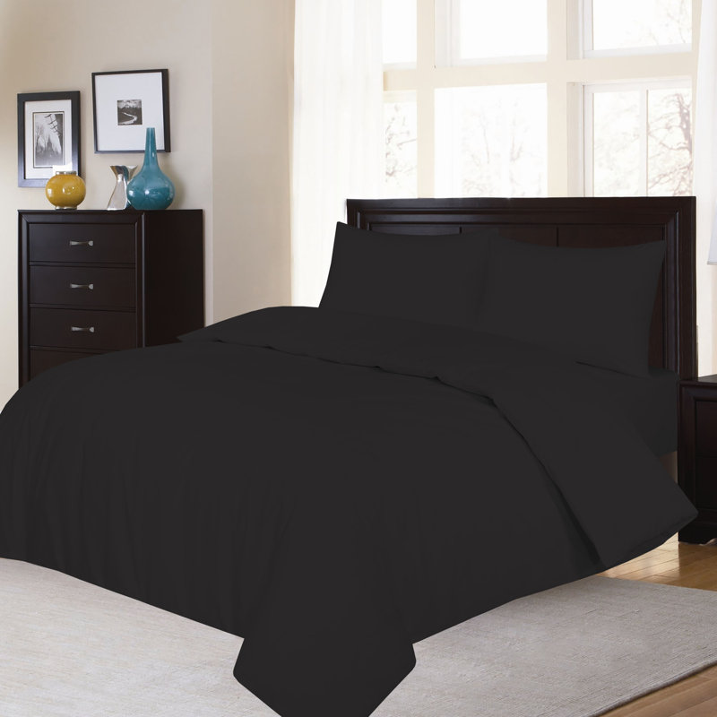 Aubrei Solid Colour Duvet Cover Set with Pillowcases, Single - 1 Standard Pillowcase, Black