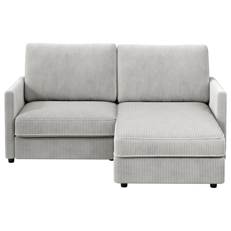 Modern Corduroy 2 Seater Sofa with Ottoman, Light Gray Corduroy