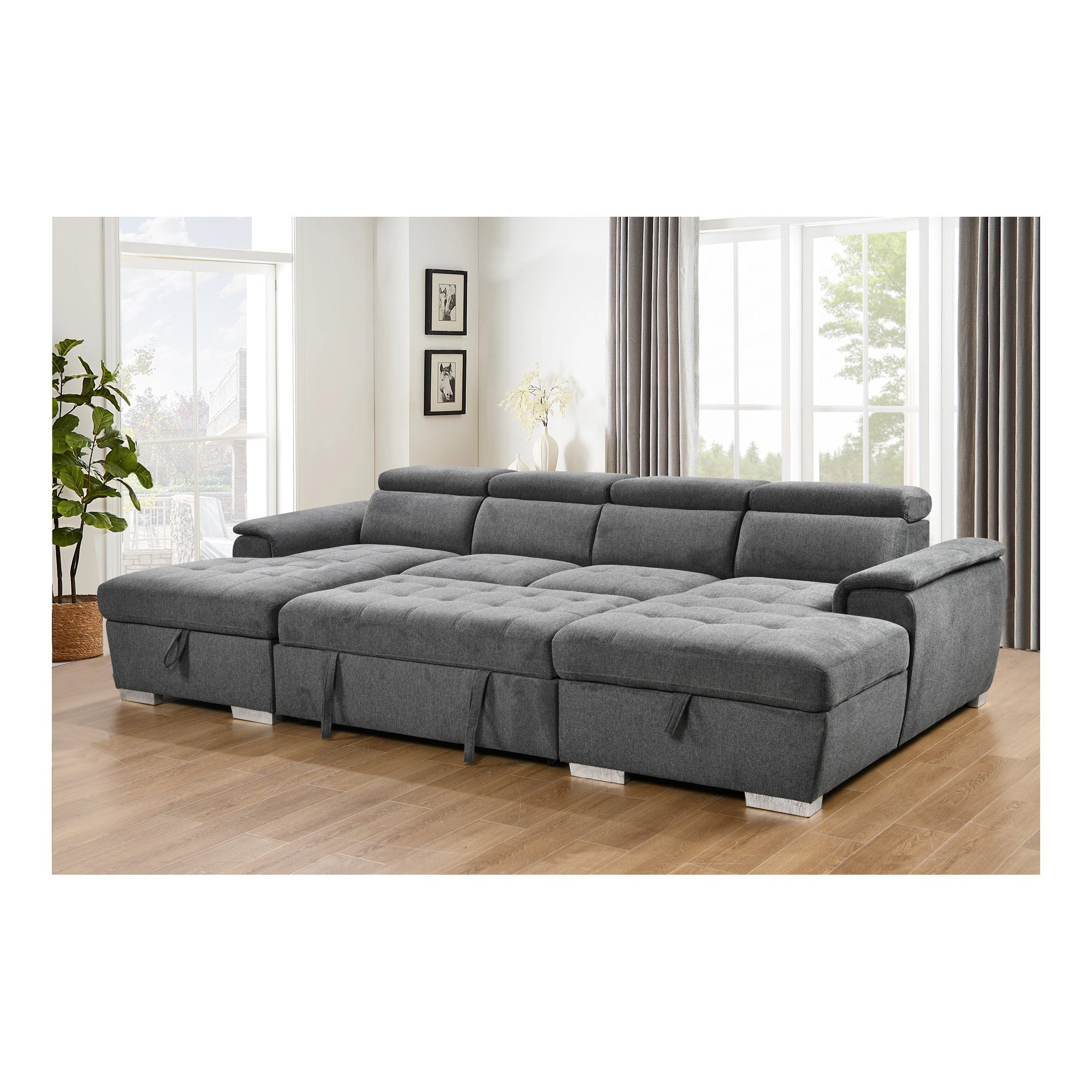 Hokku Designs U Shaped Sleeper Sofa 121 inch Overisze - 2 in 1 Pull Out ...