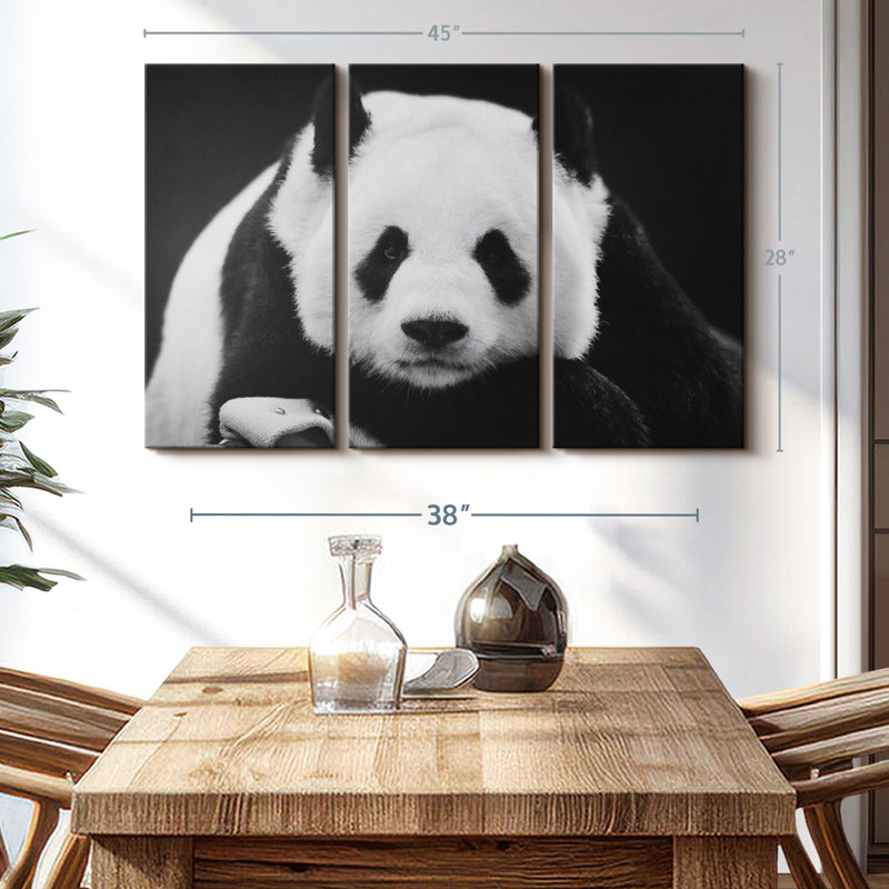 «Panda noir et blanc», 3 pièces sur toile, H 28 po x l 45 po x P 1,25 po