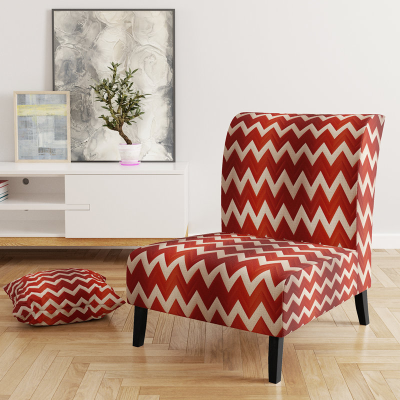 Motif géométrique à chevrons harmonisés - Fauteuil d'appoint et fauteuil rembourrés, Mélange de polyester orange / blanc