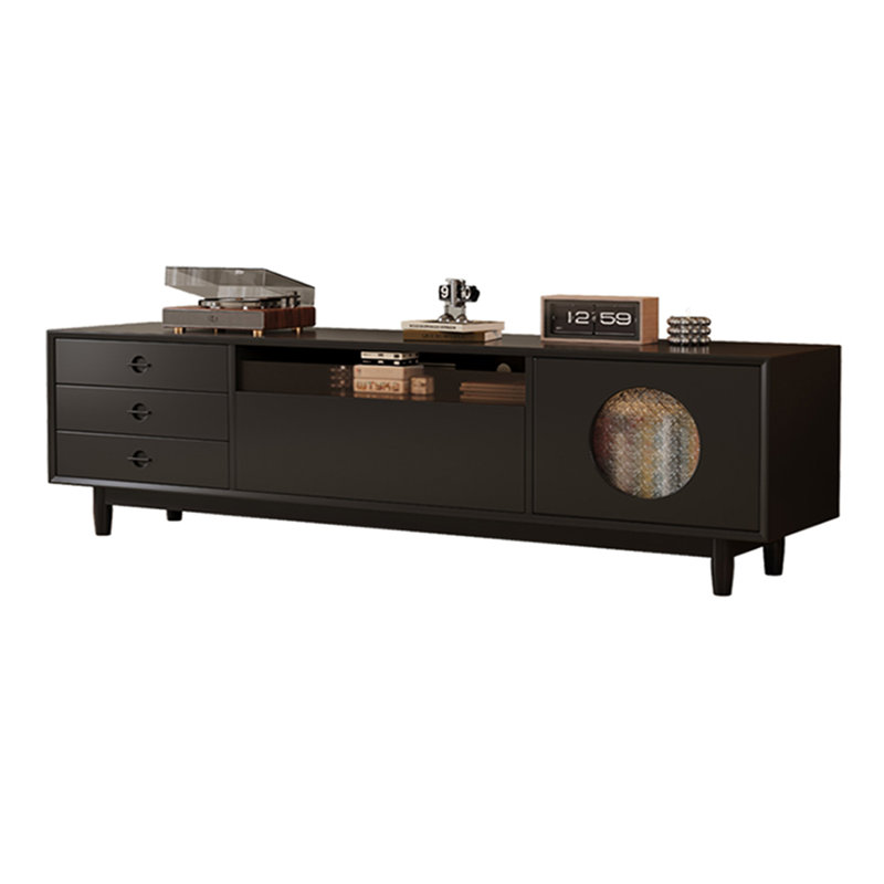 Meuble télé en bois de noyer de style français rétro, H 22,44 po x L 78,74 po x l 15,75 po, Noir
