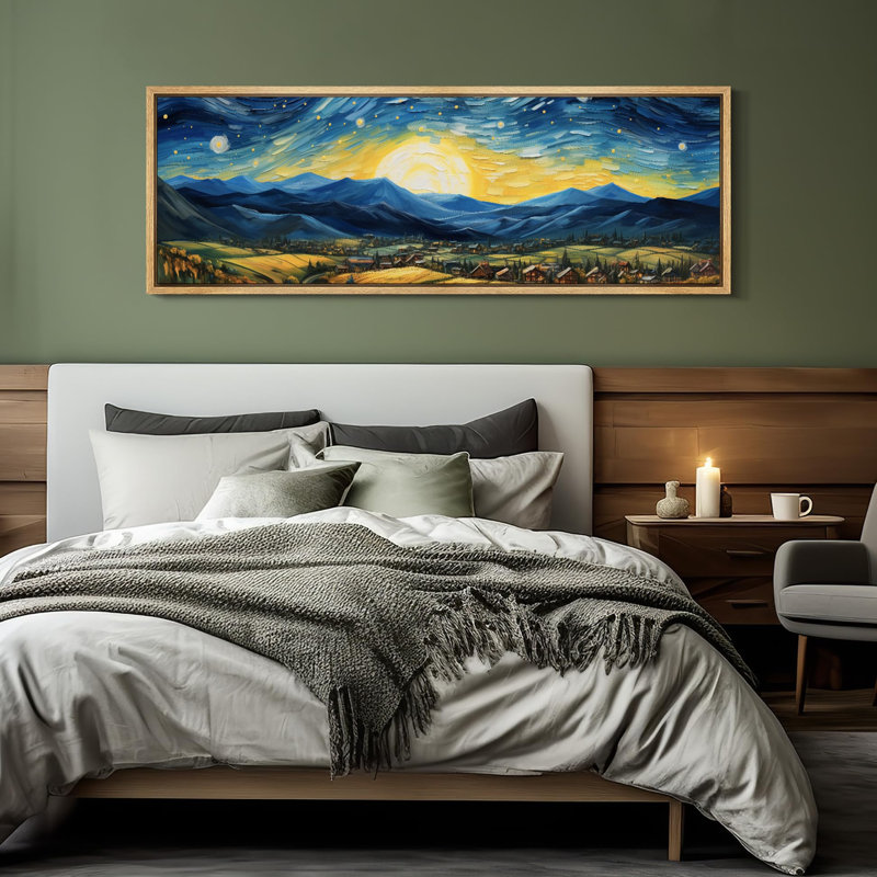 Célèbre œuvre d'art «Starry Night Over The Rhone Vibrant Landscape», reproduction sur toile, H 20 po x l 60 po, Naturel