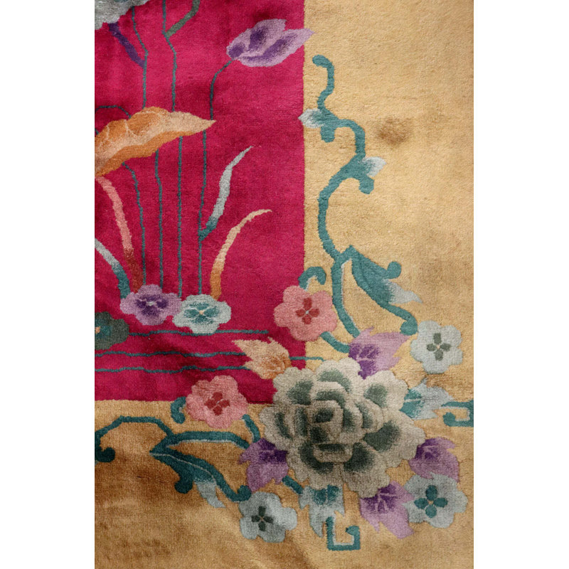 Tapis unique rose / fuchsia / jaune 8 pi 10 po x 11 pi 2 po Art Deco