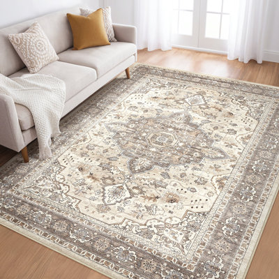 Tapis oriental lavable à la machine avec envers antidérapant Aasen