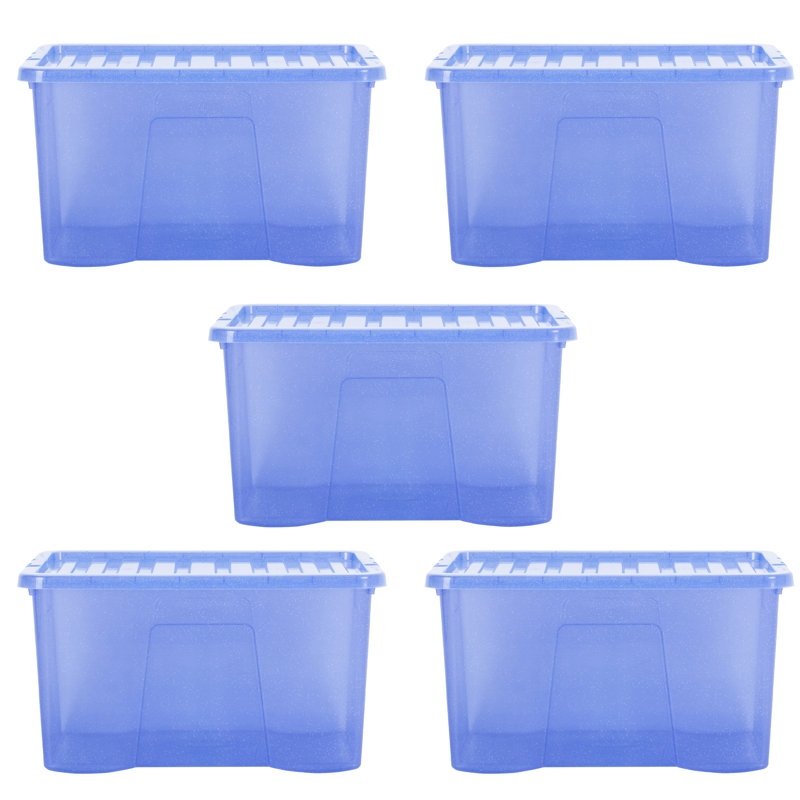 Wham Crystal 60L Plastic Storage Box Pack of 3 Tint Sparkle Blue