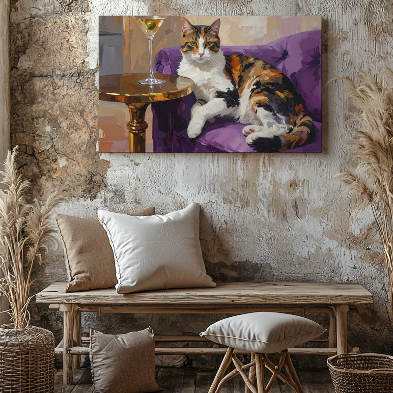 Sophistiqué Calico Cat, félin, élégance et luxe, étreinte murale, toile prête à être accrochée à la galerie, décoration de qualité supérieure