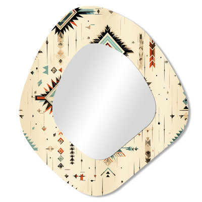 Tribal Nomad Boho Pattern I - Geometric Asymmetrical Decorative Mirror, Modern Irregular Shape Wall Mirror, Printed Metal Art