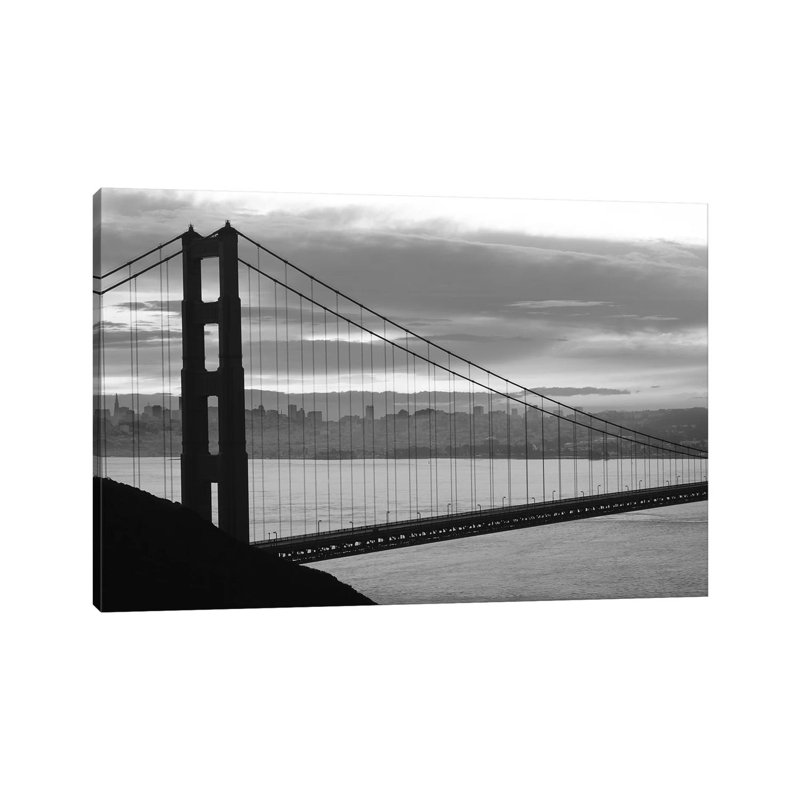 Silhouette Of Suspension Bridge At Dusk, Golden Gate Bridge, San Francisco, California, USA - Wrapped Canvas Print