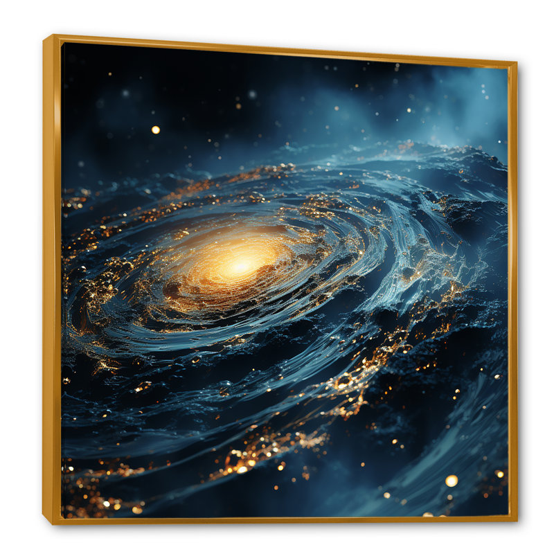 Glorying Galaxy Black Hole - Abstract Spirals, art mural, Cadre flottant doré, H 30 po x l 30 po x P 1 po