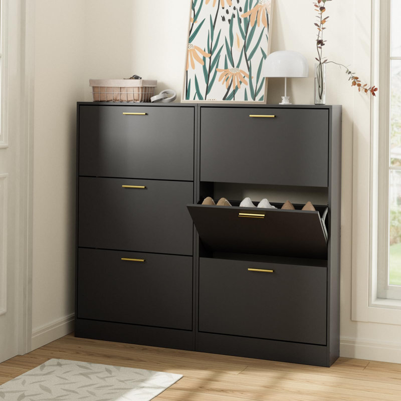 Armoire à chaussures avec 6 tiroirs rabattables, Blanc