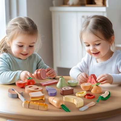 Wooden Toy Food Set, Cutting Toy Food for Pretend Play Kitchen Accessories Toyfood Playset with Storage Bag
