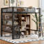 Lit mezzanine double en métal avec bureau intégré, garde-robe et tablettes