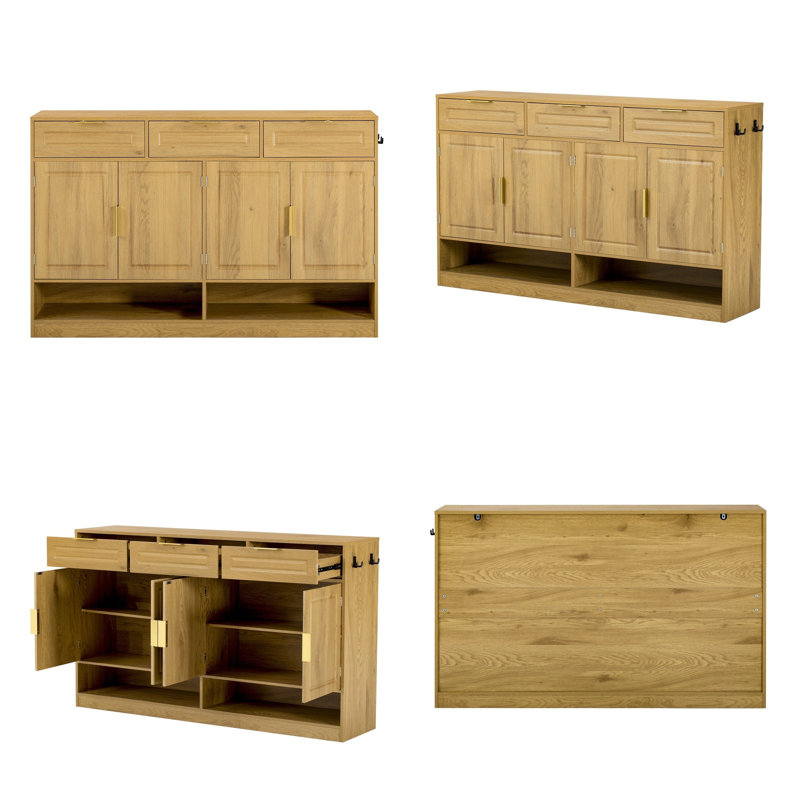 Buffet en bois avec 3 tiroirs et tablette réglable Baynard, Naturel