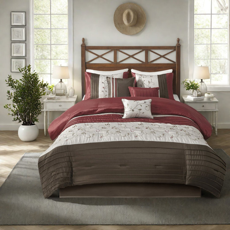 Ensemble de literie 7 pièces élégant en polyester rouge pour la maison