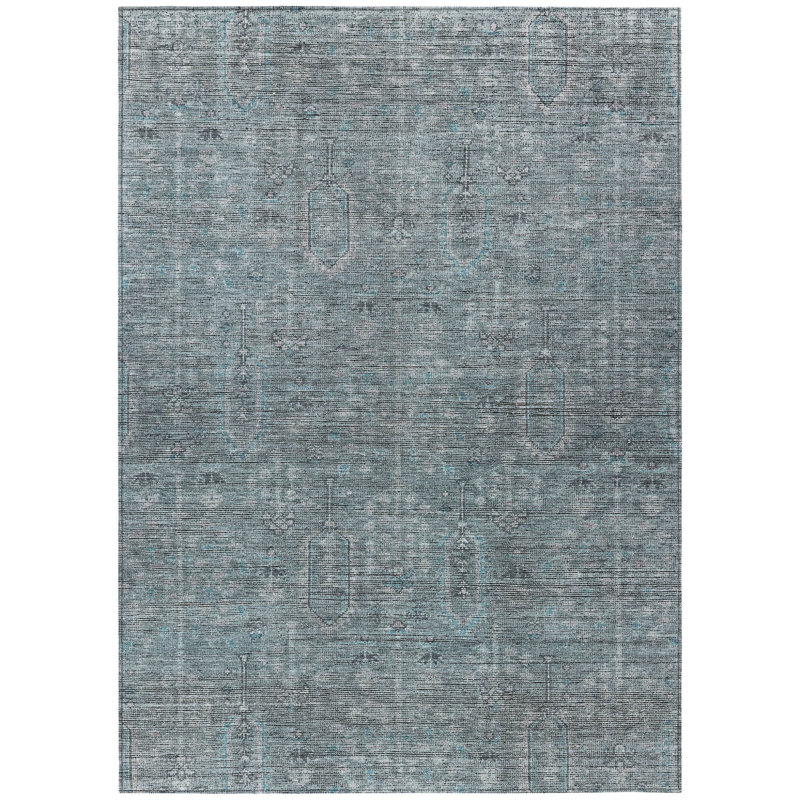 Tapis intérieur et extérieur lavable bleu et gris 5 pi x 8 pi Southwestern