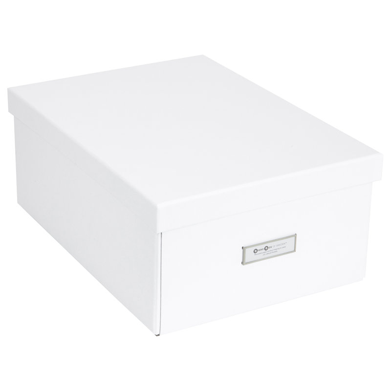 Bigso Katia Collapsible Storage Box - Photo Storage Box with Lid, 6.4" H x 11.3" W x 15.4" D, White
