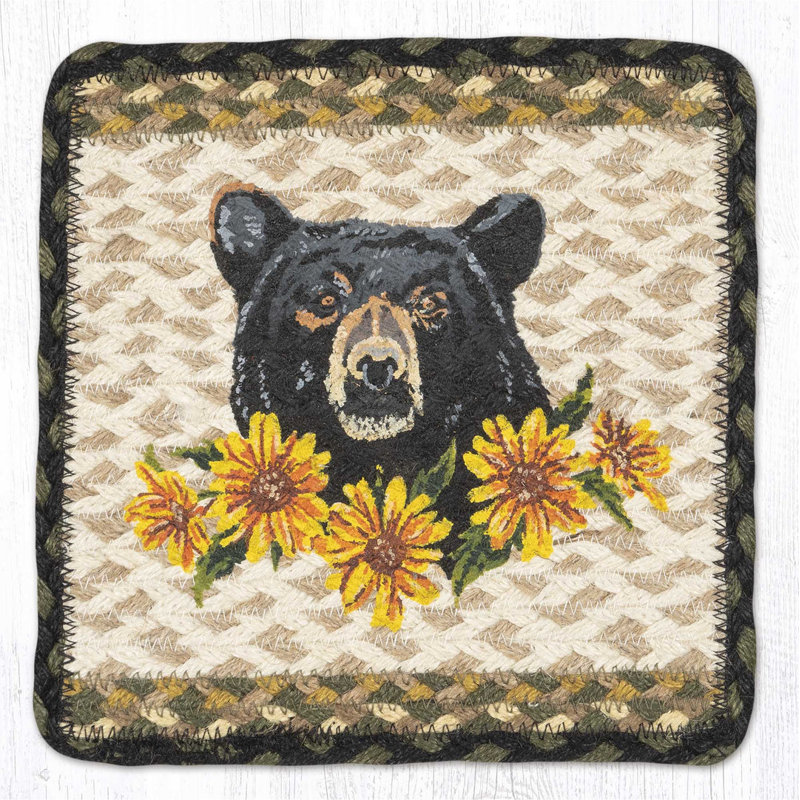Earth Rugs Natural Jute Square, Ours, floral