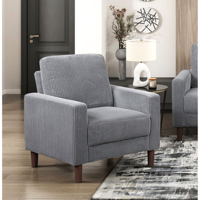 Chaise d'appoint contemporaine en velours côtelé gris avec siège et dossier rembourrés, structure en bois massif, pour socialiser dans la chambre à coucher avec accoudoirs rembourrés, taille 32 x 34 x 36,5 h, poids maximal de 300 lb