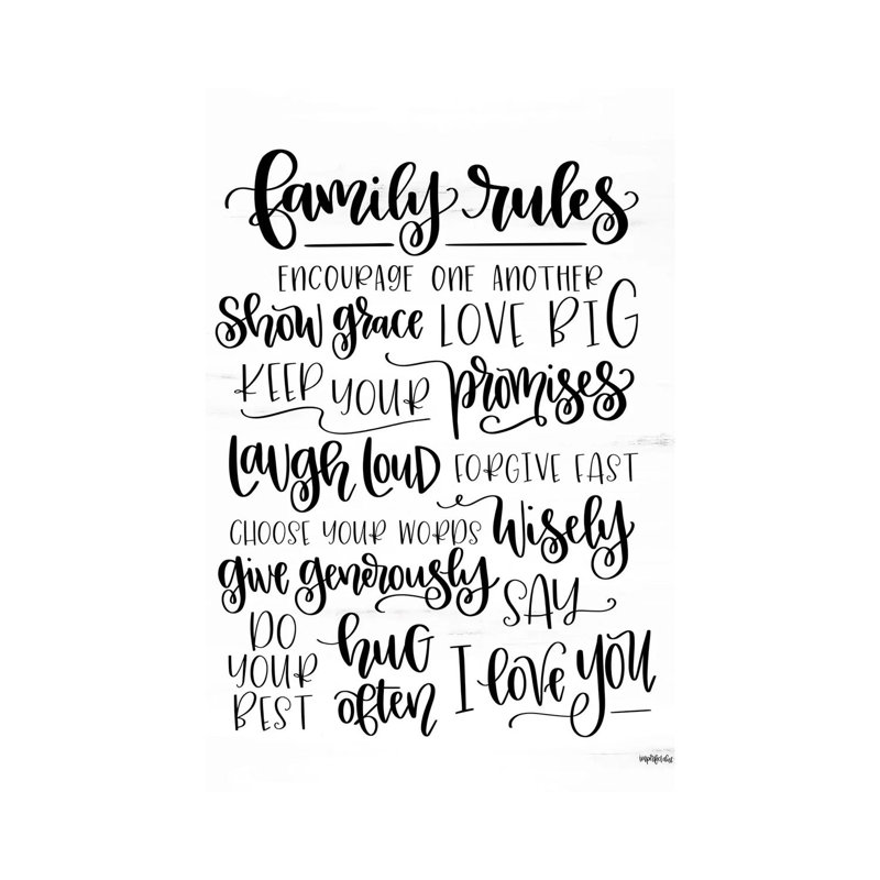 Family Rules 1 Piece Wall Art on Canvas, 30.48cm H x 20.32cm W x 1.9cm D, Wrapped Canvas