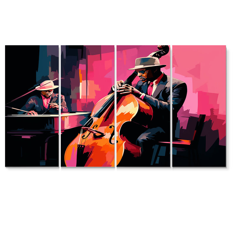 Ensemble de 4 contrebasses et piano Jazz, H 28 po x l 48 po