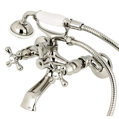 Kingston Brass Kingston Three-Handle 2-Hole Tub Wall Mount Clawfoot Tub Faucet with Hand Shower