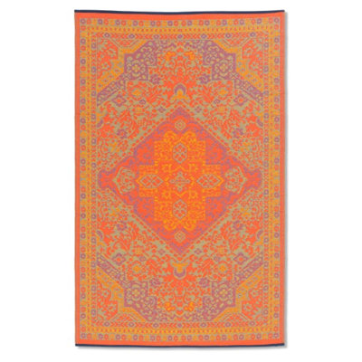 Fiesta Reversible Outdoor Plastic In Orange And Gray Pattern Rug
