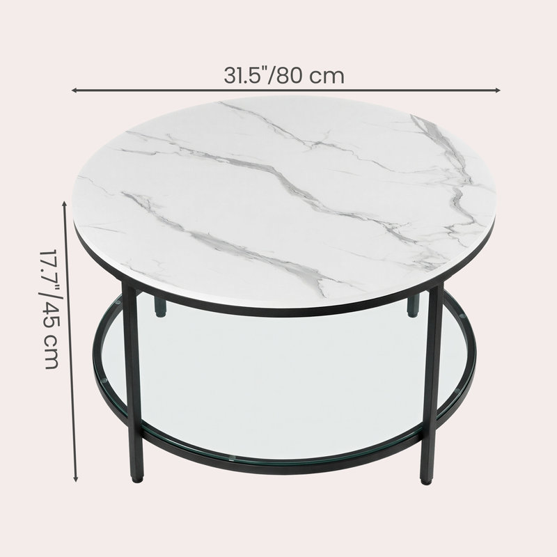 Table basse ronde avec rangement Aubra, Plateau blanc / base noire