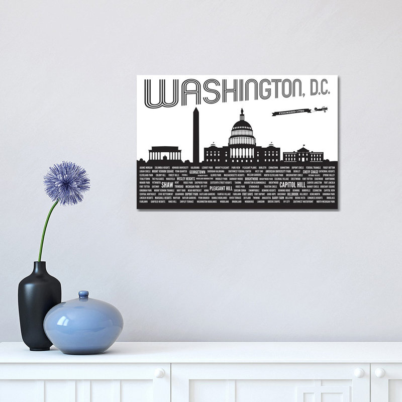 Washington DC Neighbours - Reproduction d'art textuel sur toile tendue, H 8 po x l 12 po x P 0,75 po