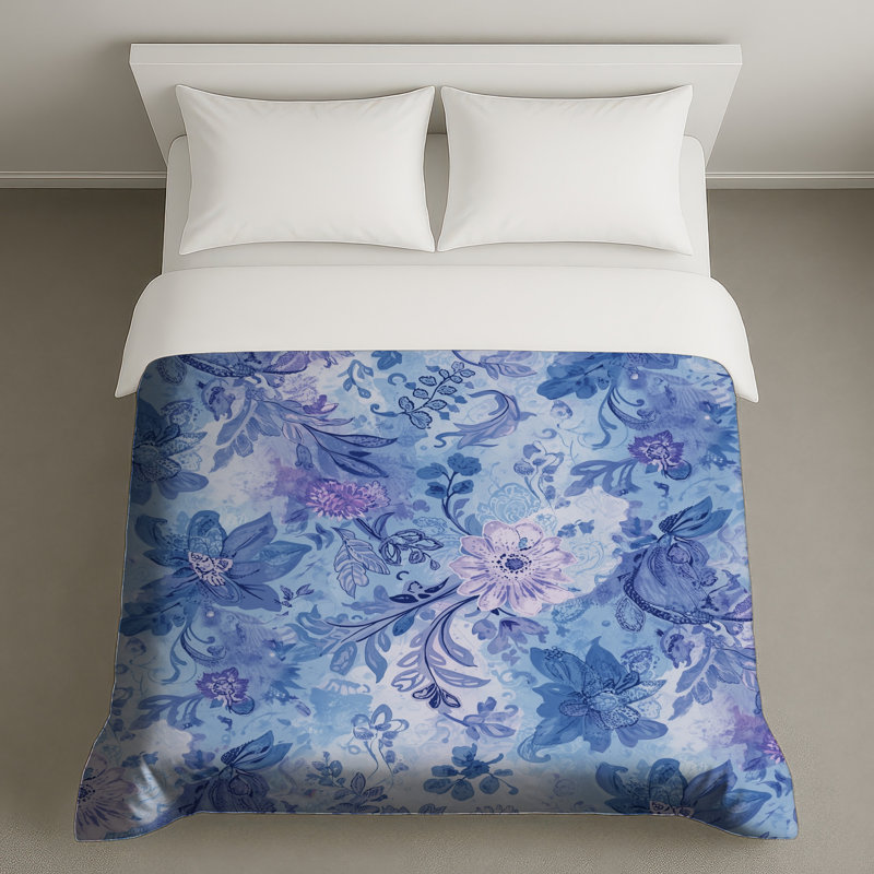 Housses de couette à motif floral bleu, Grand lit