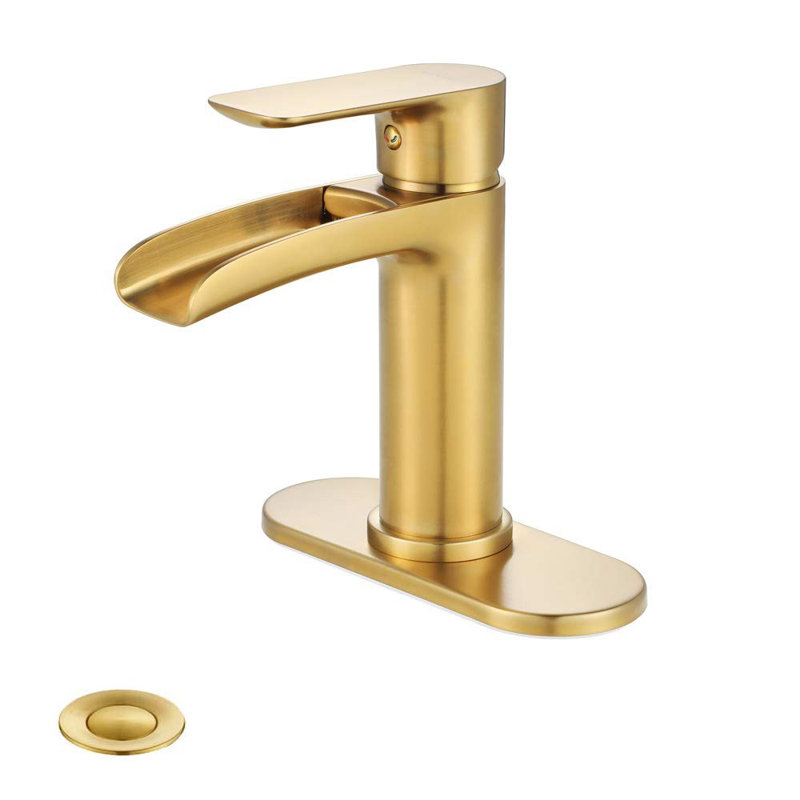 Robinet de salle de bains monotrou avec ensemble de drainage, Or brossé