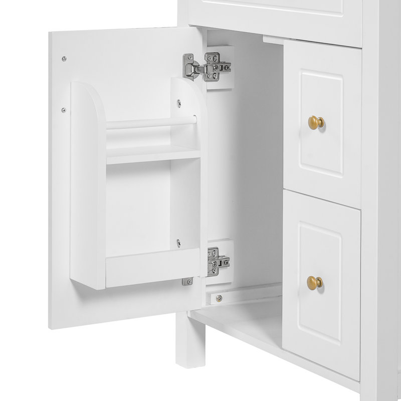 Meuble-lavabo blanc de 24 po avec lavabo en céramique, fonction de fermeture en douceur, rangement intelligent pour les articles essentiels du quotidien et instructions de montage faciles, tiroirs, articles de toilette, surface propre