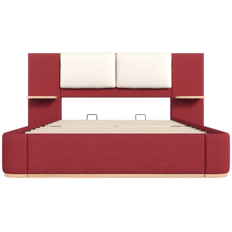 Queen Size Upholstered Platform Bed with Panel, Platform Bed Frame with Anti-Collision Soft Rounded Corners, Stable and Solid, No Box Spring Needed, Easy Assembly, Red