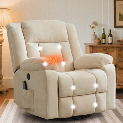 Recliner Chair, 360°Swivel Recliner, Recliners With Heat And Massage, Rocker Recliner For Adults , Side Pocket And USB Ports