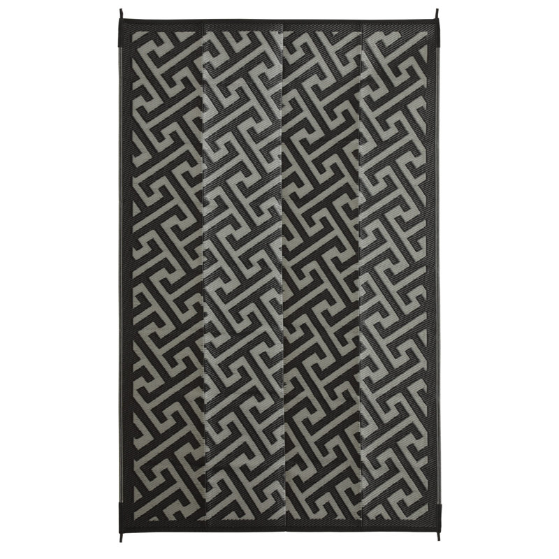 Beige/Black Outdoor/Indoor Area Rug, Rectangle 5' x 8'
