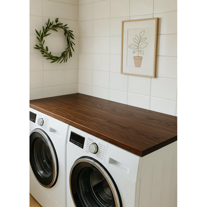 Laveuse et sécheuse en bois: comptoir de salle de lavage sur mesure fabriqué à la main en noyer foncé de 60 po x 32 po, Noyer