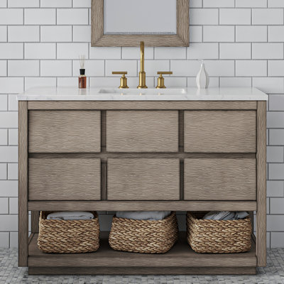 Artemus Tessa Meuble-lavabo de comptoir en bois de manguier et marbre blanc de Carrare