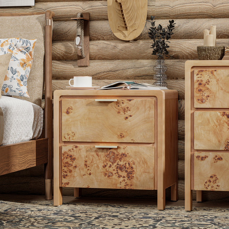Manish Rustic Farmhouse 2 - Drawer Nightstand with Burl Finish, Natural