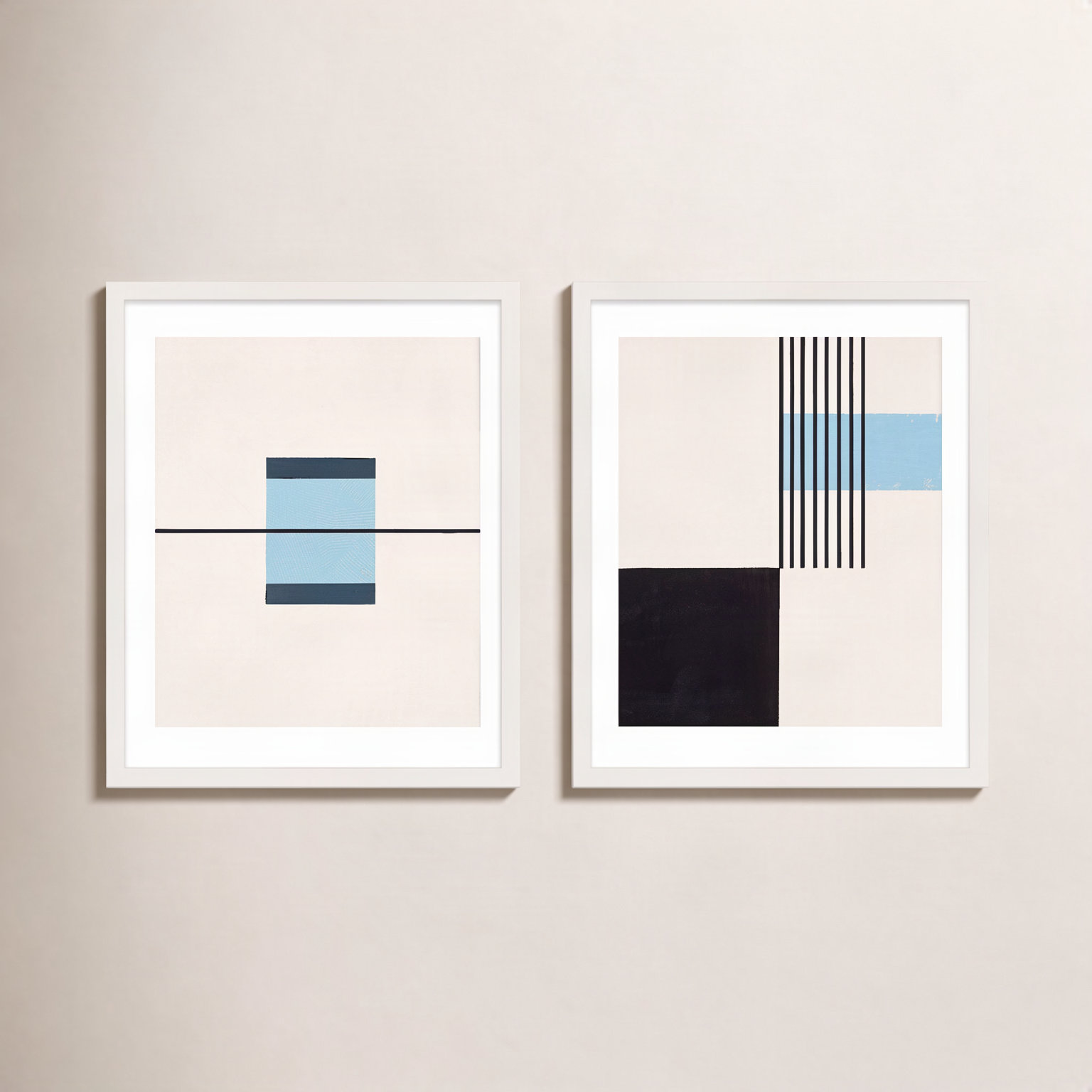 Black and Blue 2-Piece Print Set, 20" H x 16" W x 1.25" D, White