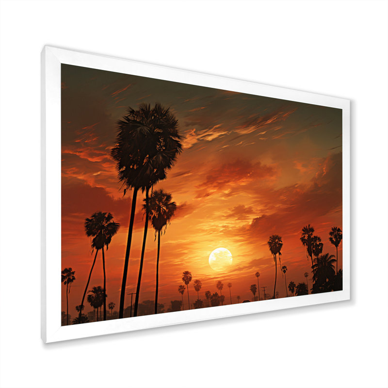 Coucher de soleil avec palmiers sur toile, H 24 po x l 32 po x P 1 po, Cadre photo blanc