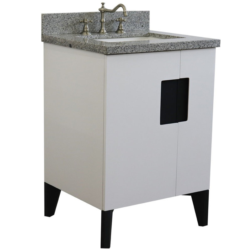 25'' Single Bathroom Vanity with Granite Top, Gray, White