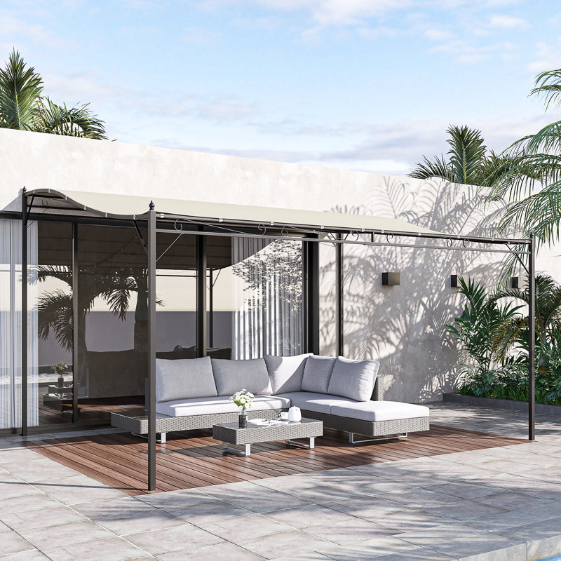 10' X 13' Outdoor Patio Pergola Gazebo. Steel Construction, Weather- Canopy. . For Deck, Garden, Backyard. Cream White Canopy With Block. Deck Shade, White, Drainage Holes