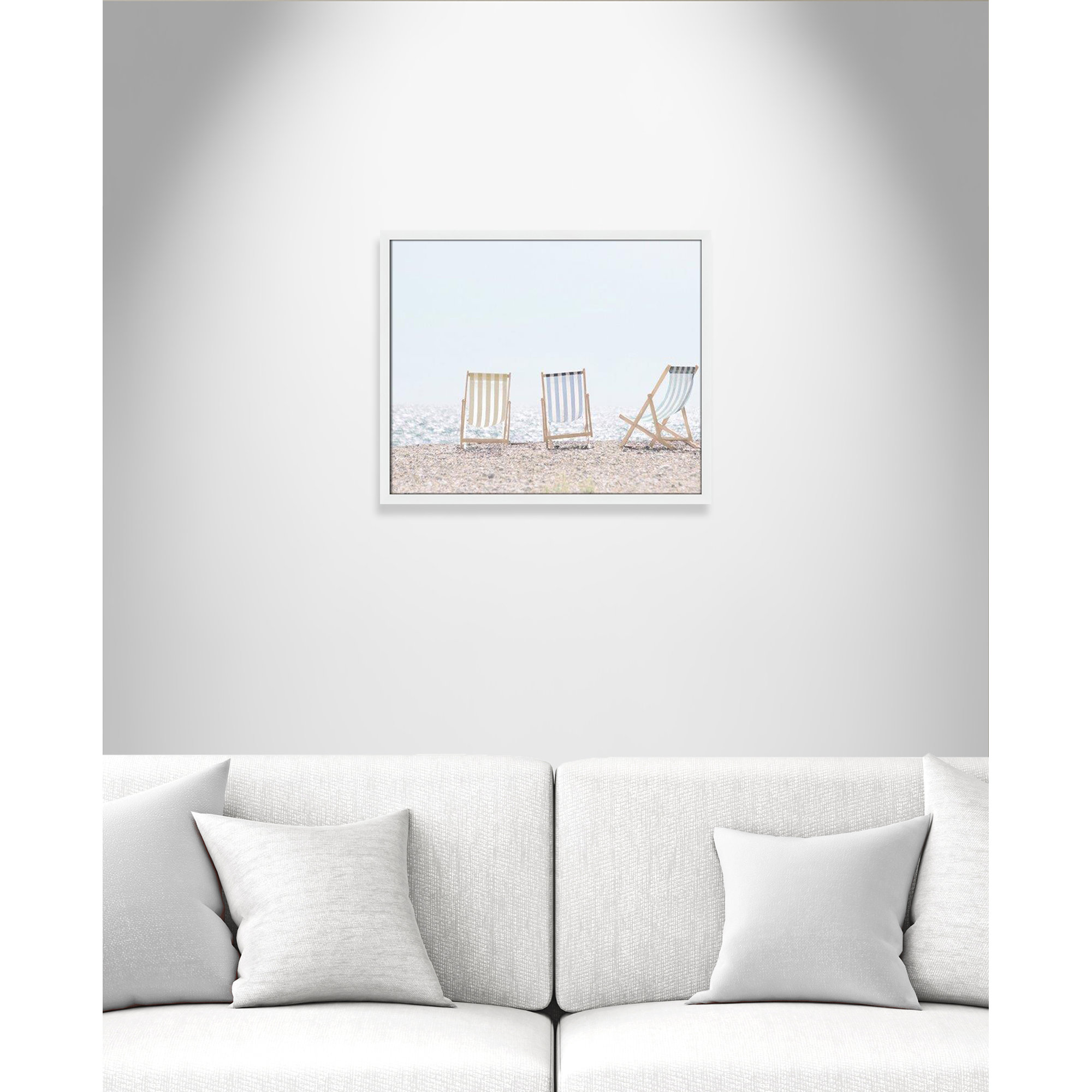 Beach Chairs Framed On Paper by Leah Straatsma Print, Satin White, 21.5" H x 25.5" W x 1.25" D