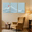 Ensemble de 3 impressions sur toile, motif nautique et plage avec soleil rouge sur fond bleu-1612636035